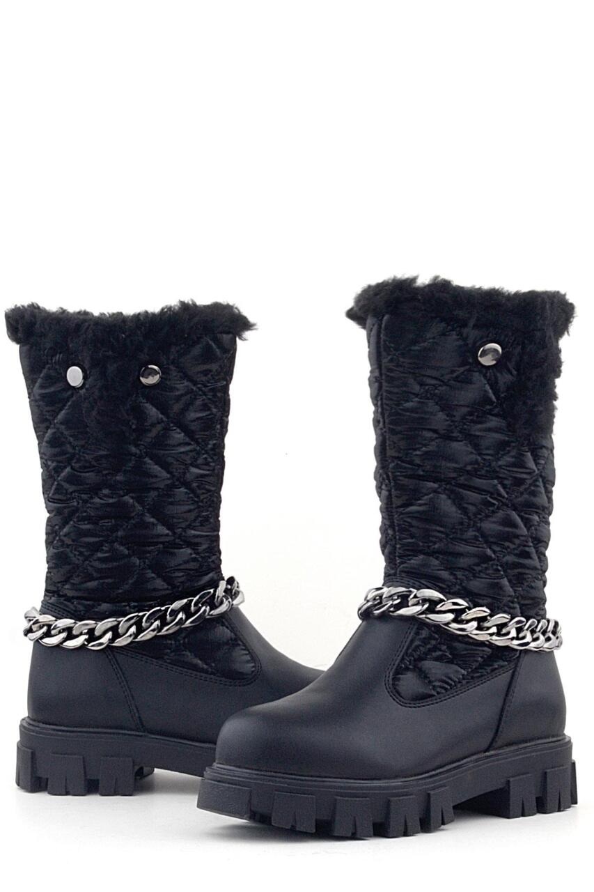 Rakerplus Black Long Zip Chain Detail Girls' Rain Boots - 5