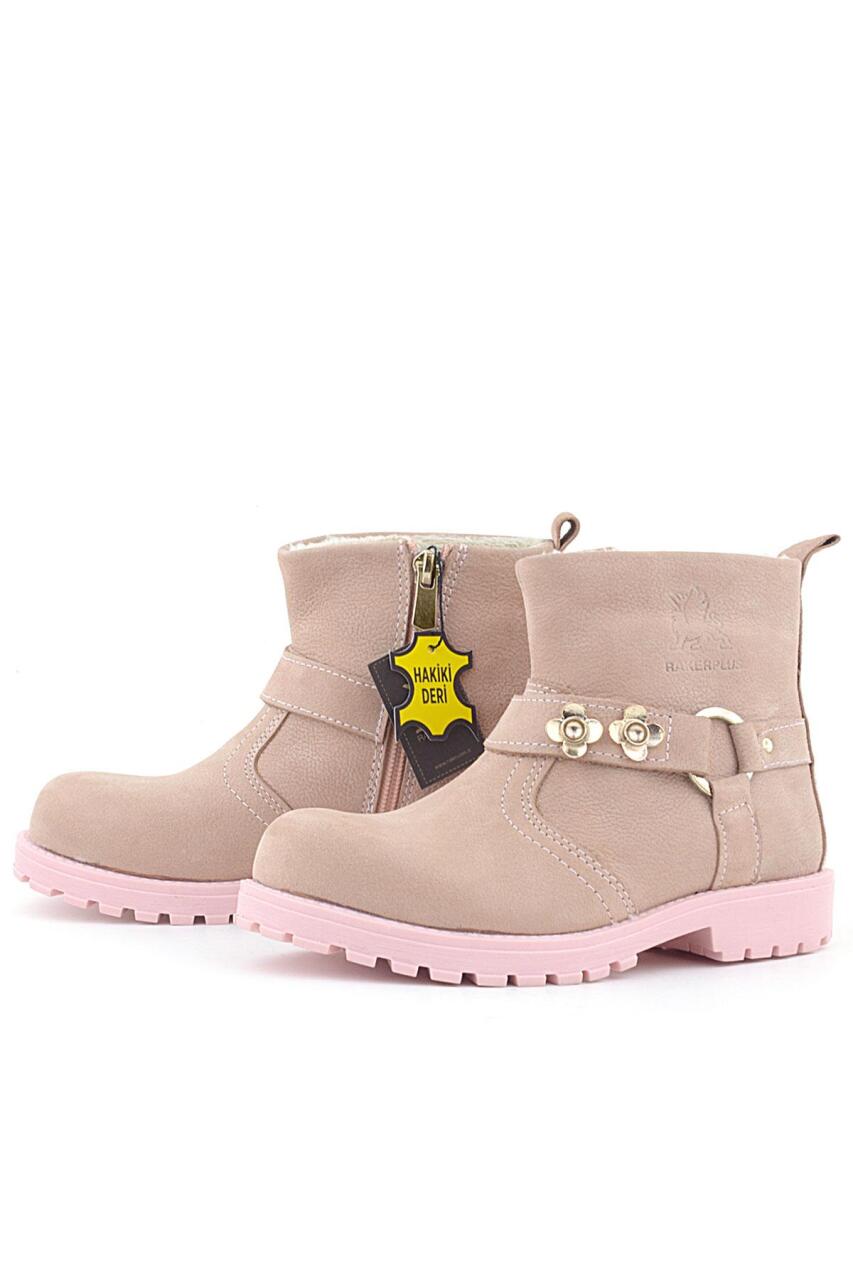 Rakerplus Chiron Hakiki Deri Pembe Fermuarlı Çiçekli Kız Çocuk Bot - 4