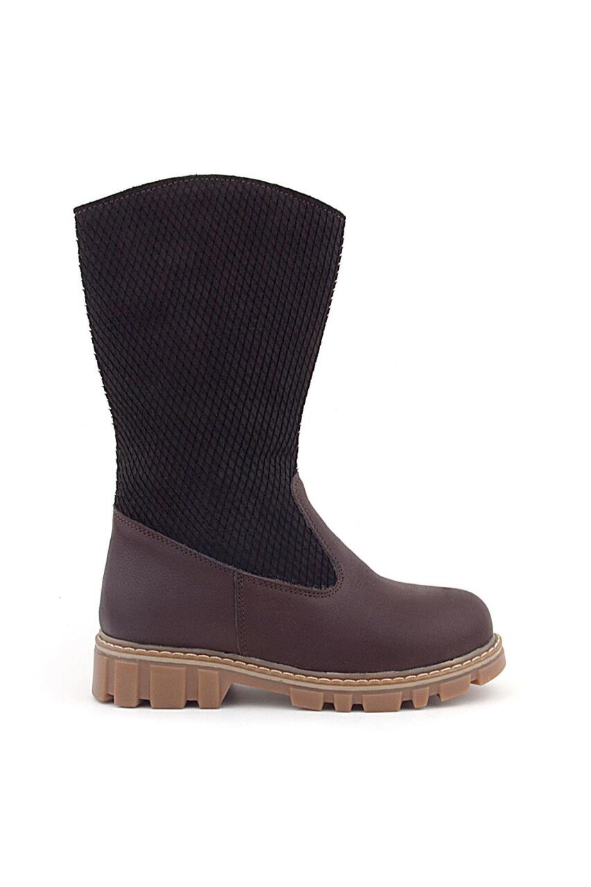 Rakerplus Genuine Leather Brown Zippered Tall Girls' Boots - 1