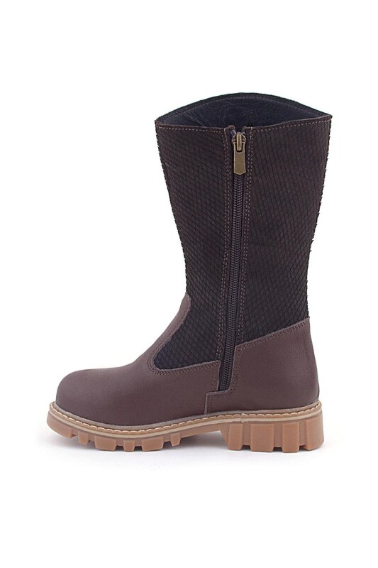 Rakerplus Genuine Leather Brown Zippered Tall Girls' Boots - 2