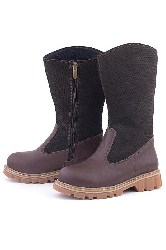 Rakerplus Genuine Leather Brown Zippered Tall Girls' Boots - 3