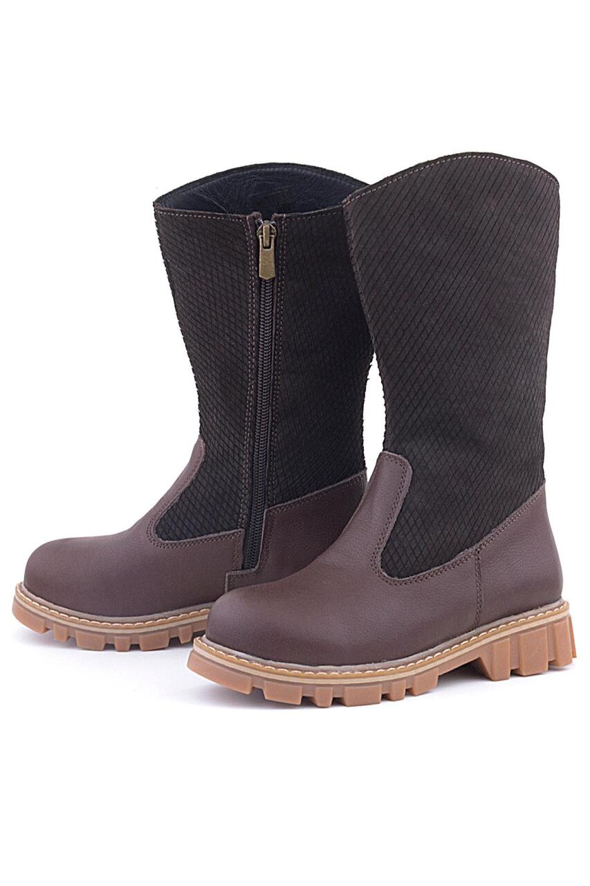 Rakerplus Genuine Leather Brown Zippered Tall Girls' Boots - 3