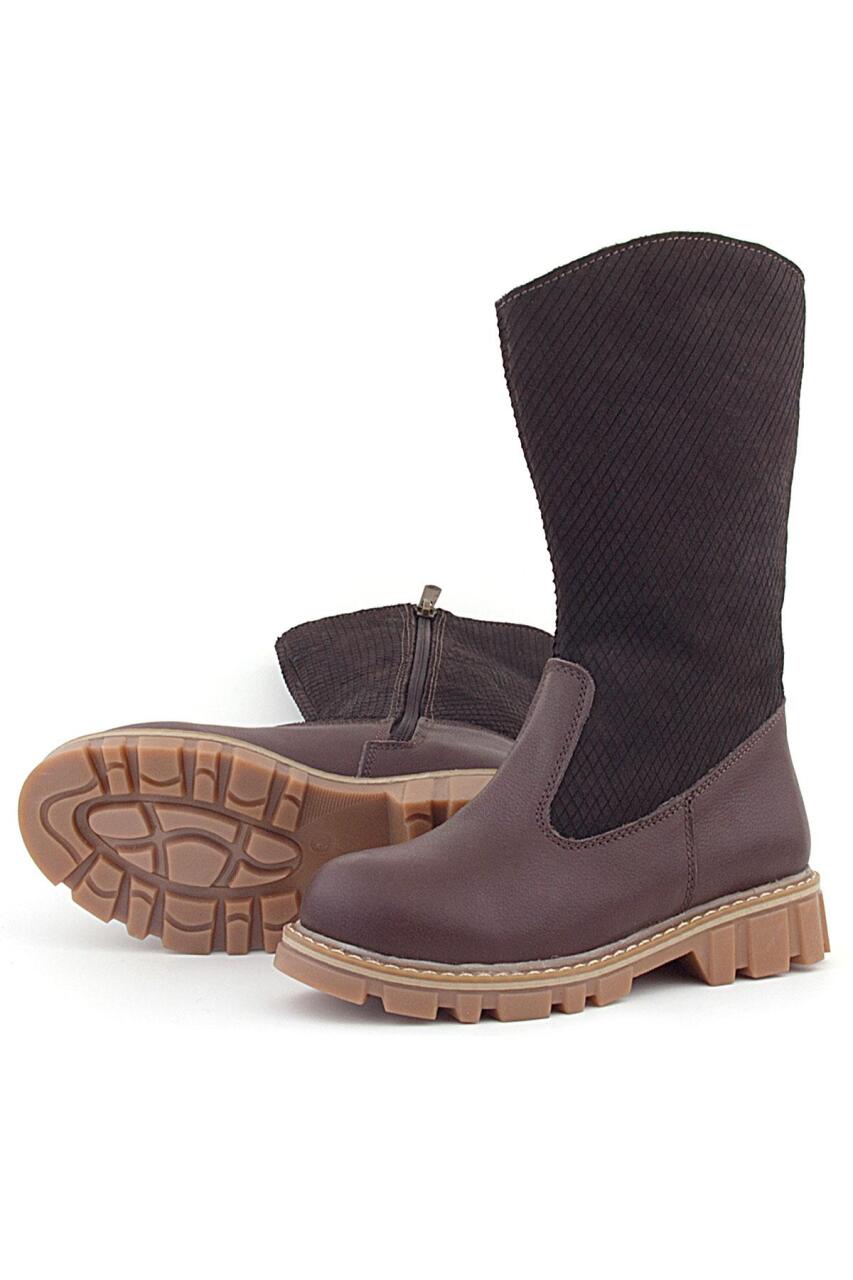 Rakerplus Genuine Leather Brown Zippered Tall Girls' Boots - 4