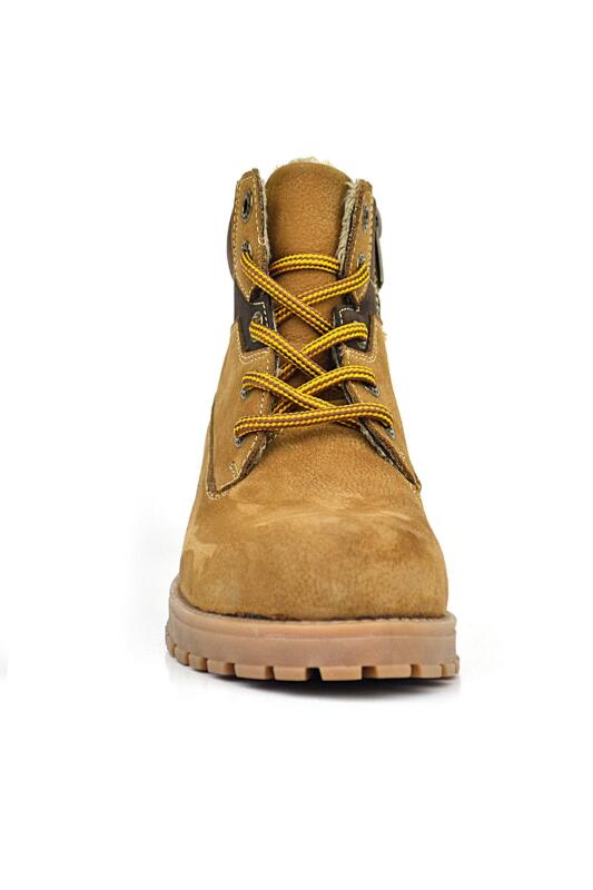 Rakerplus Hakiki Deri Taba Kahverengi Bağcıklı Fermuarlı Kışlık Çocuk Bot - 3