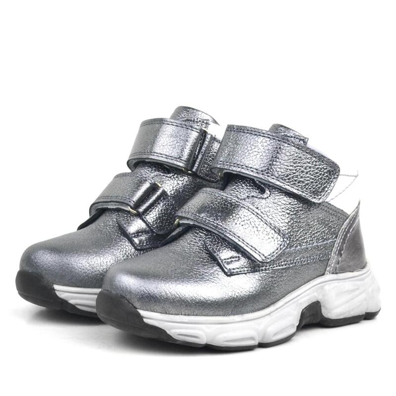 Rakerplus Genuine Leather Platinum Grey Velcro Fur Lined Girls' Sport Boots - 3