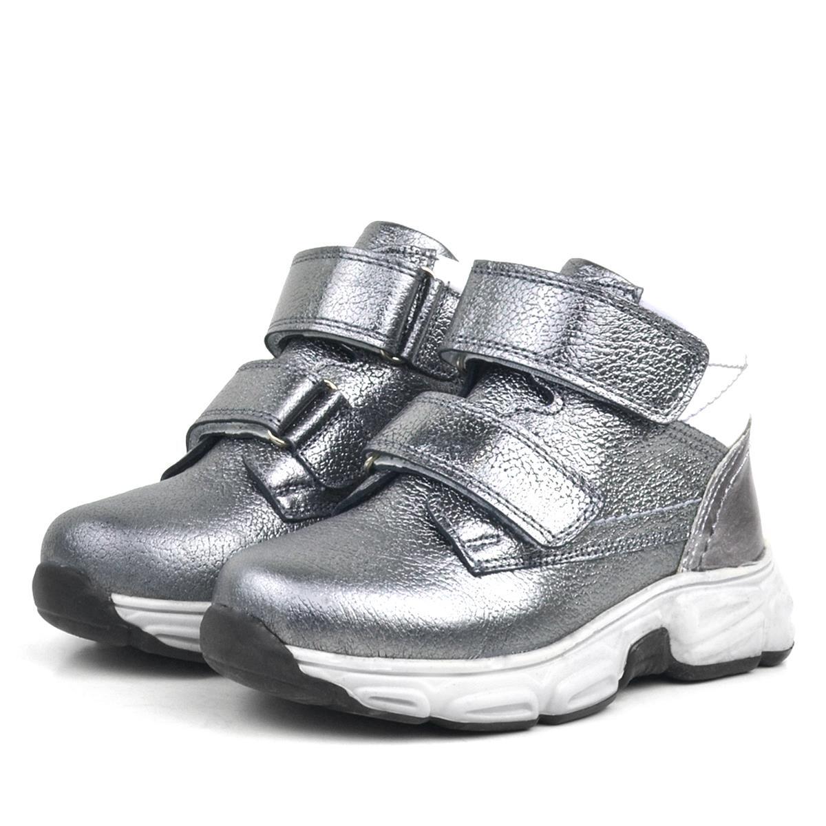 Rakerplus Genuine Leather Platinum Grey Velcro Fur Lined Girls' Sport Boots - 3