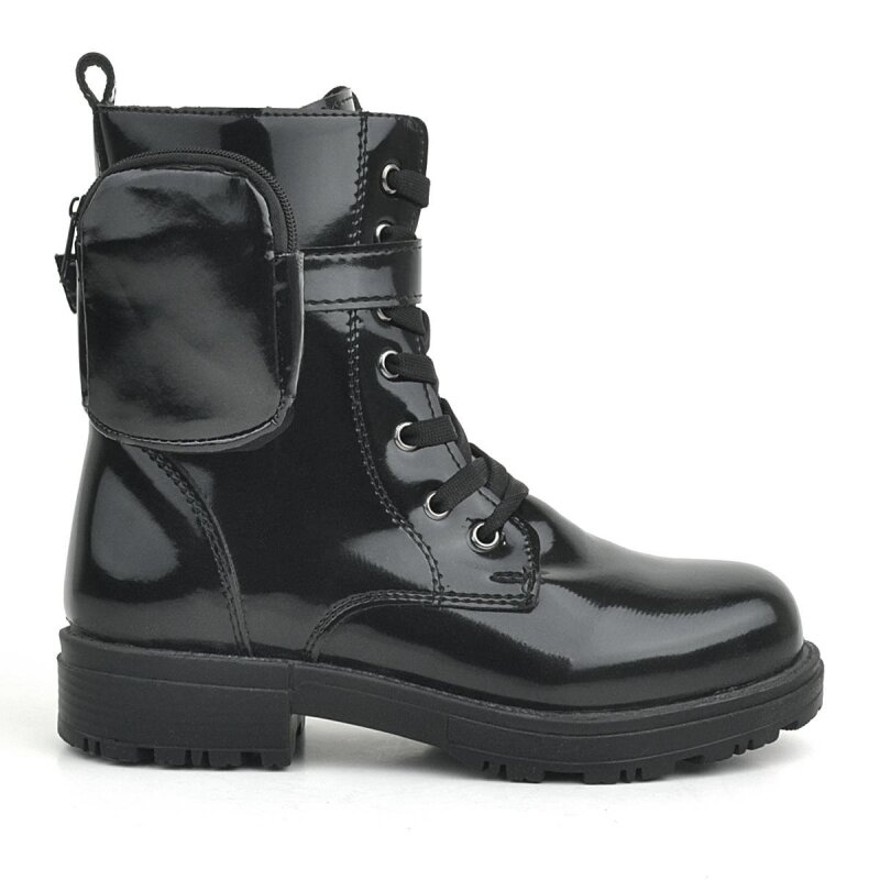 Rakerplus Siyah Rugan Fermuarlı Bağcıklı Cüzdanlı Kız Çocuk Bot - 2