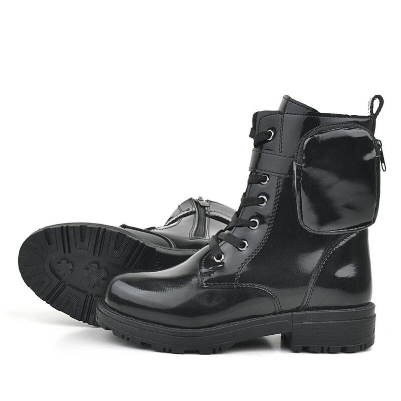 Rakerplus Siyah Rugan Fermuarlı Bağcıklı Cüzdanlı Kız Çocuk Bot - 4