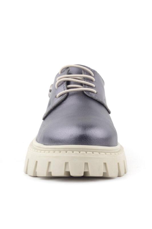 Rakerplus Platinum Genuine Leather Lace-up Star Patterned Girls' Oxford School Shoes - 3