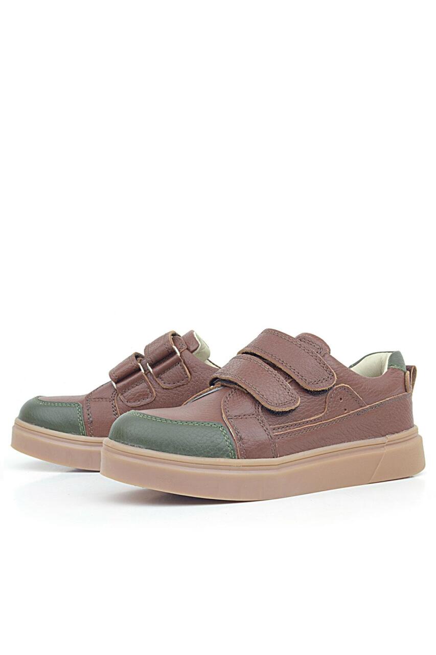 Rakerplus Brown Green Genuine Leather Velcro Girls' Sneaker Shoes - 1