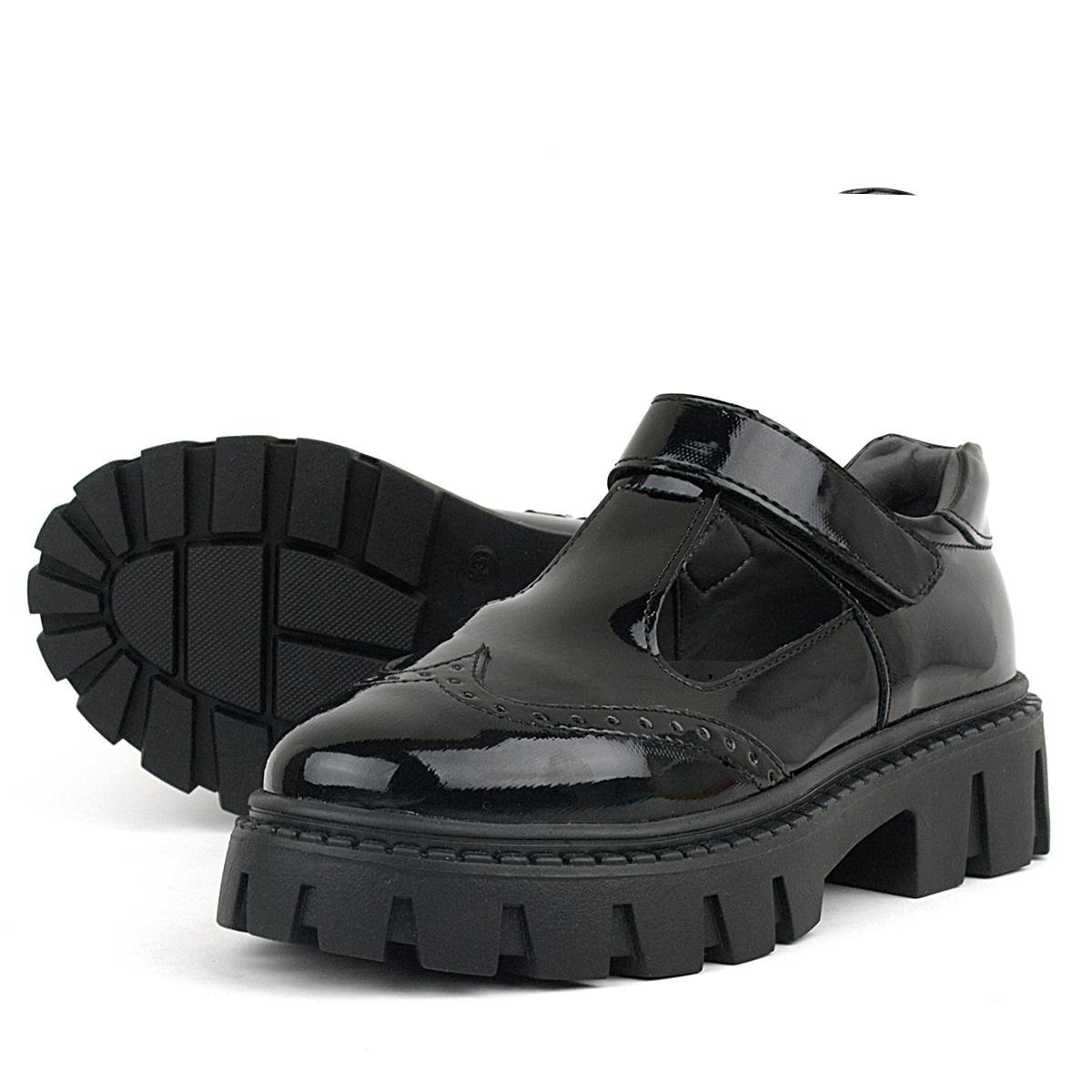 Rakerplus Siyah Rugan Cırtlı Kız Çocuk Okul Ayakkabı - 6