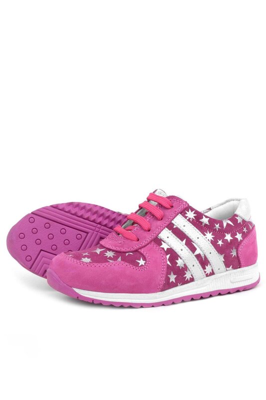 Rakerplus Genuine Leather Fuchsia Star Pattern Girls' Casual Sports Shoes - 6