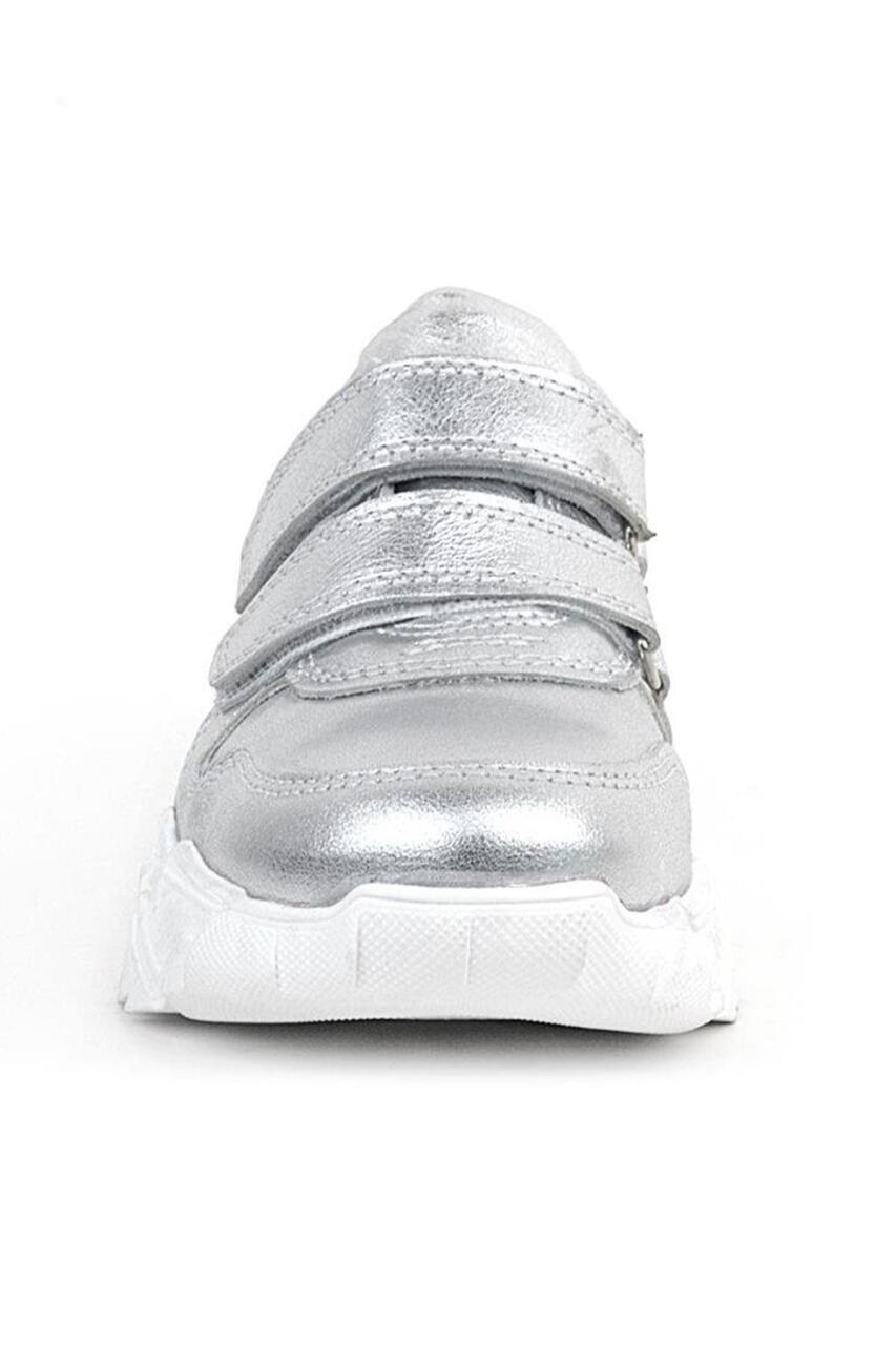 Rakerplus Genuine Leather Silver White Sole Girls' Sneakers - 3