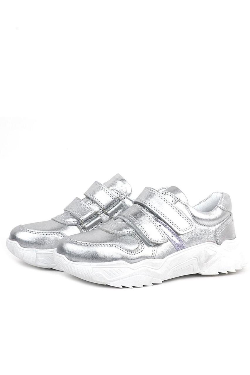 Rakerplus Genuine Leather Silver White Sole Girls' Sneakers - 4