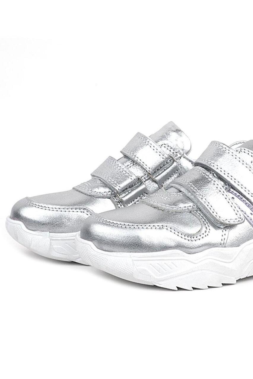 Rakerplus Genuine Leather Silver White Sole Girls' Sneakers - 5