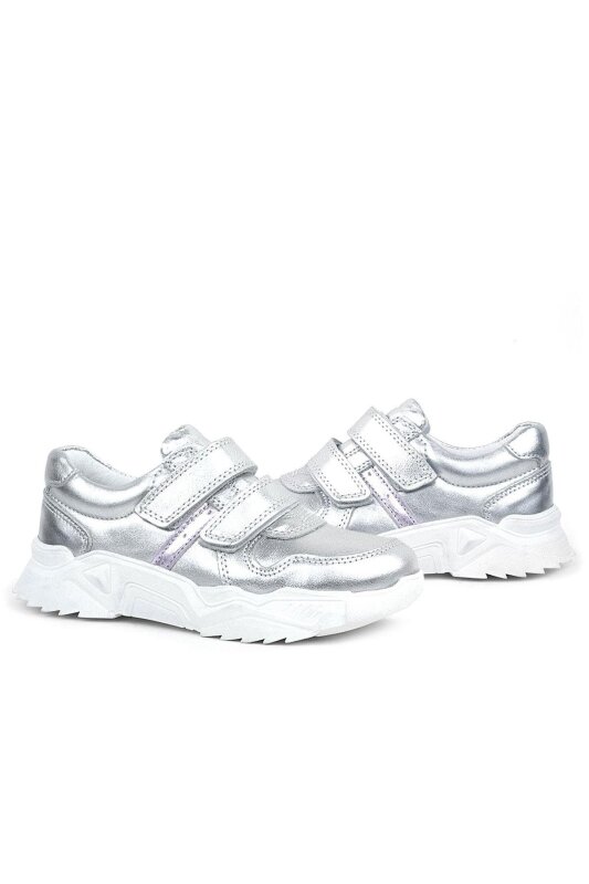 Rakerplus Genuine Leather Silver White Sole Girls' Sneakers - 7