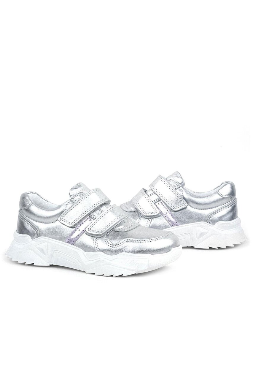 Rakerplus Genuine Leather Silver White Sole Girls' Sneakers - 7