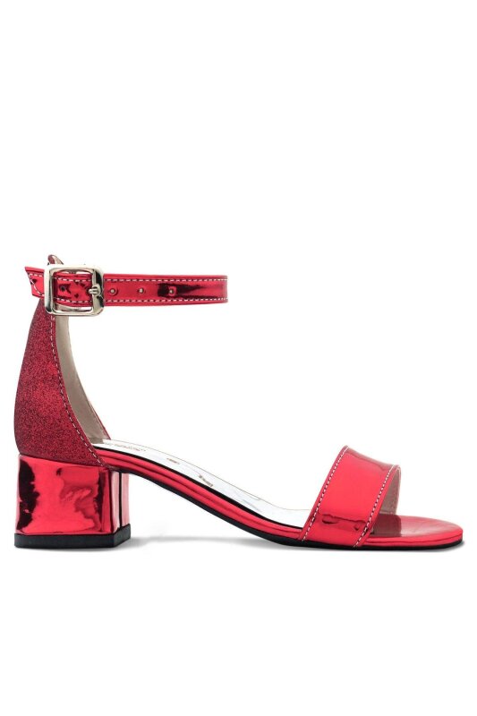 Elsa Kırmızı Aynalı Kalın Topuklu Kız Çocuk Abiye Ayakkabı - hapshoe kids