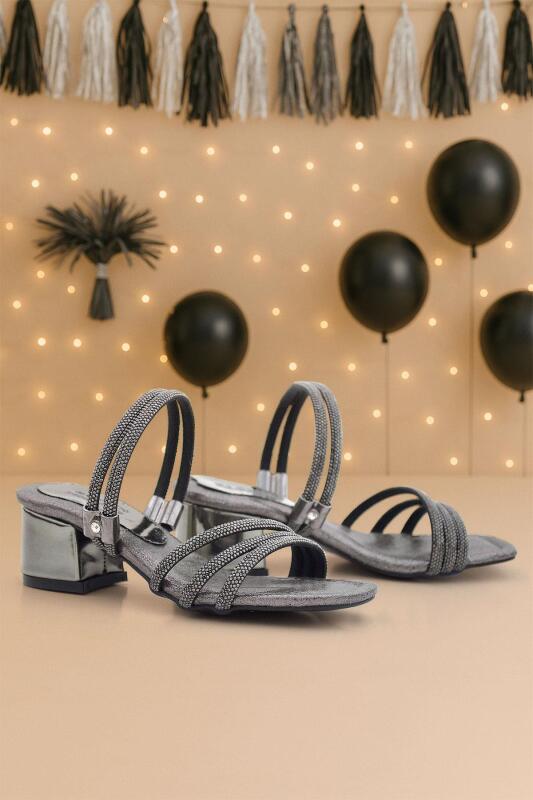 Judy Platin Taşlı Kız Çocuk Topuklu Terlik Ayakkabı - hapshoe kids