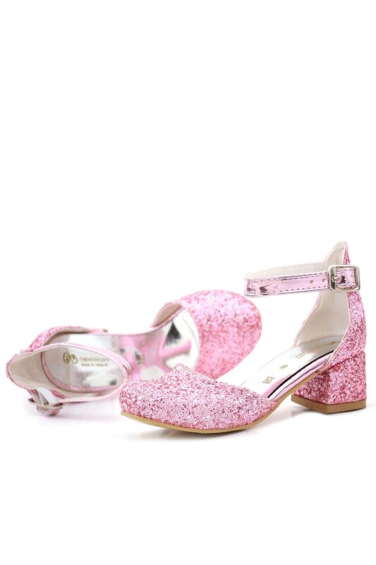 Merida Bright Pink Chunky Heeled Rhinestone Girls' High-Heeled Shoes - 5