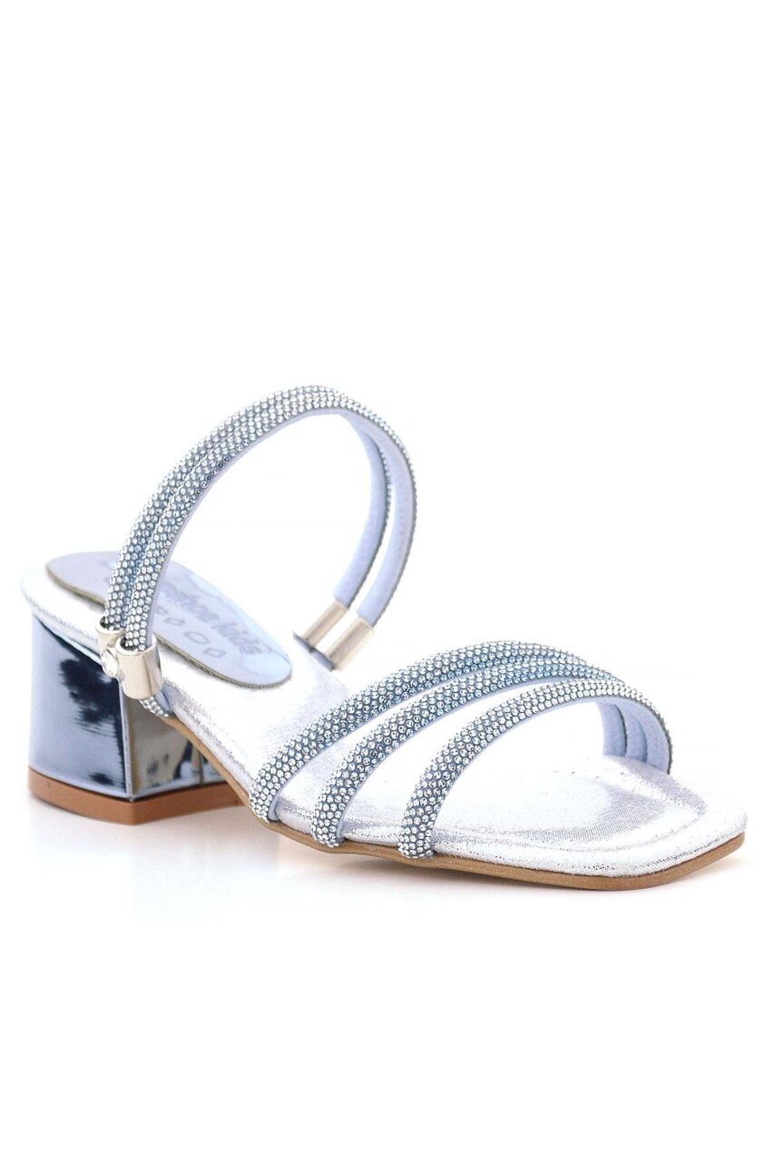 Judy Mavi Gümüş Taşlı Kız Çocuk Topuklu Terlik Ayakkabı - 2
