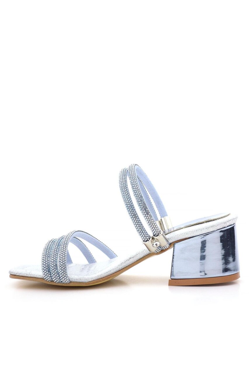 Judy Mavi Gümüş Taşlı Kız Çocuk Topuklu Terlik Ayakkabı - 5