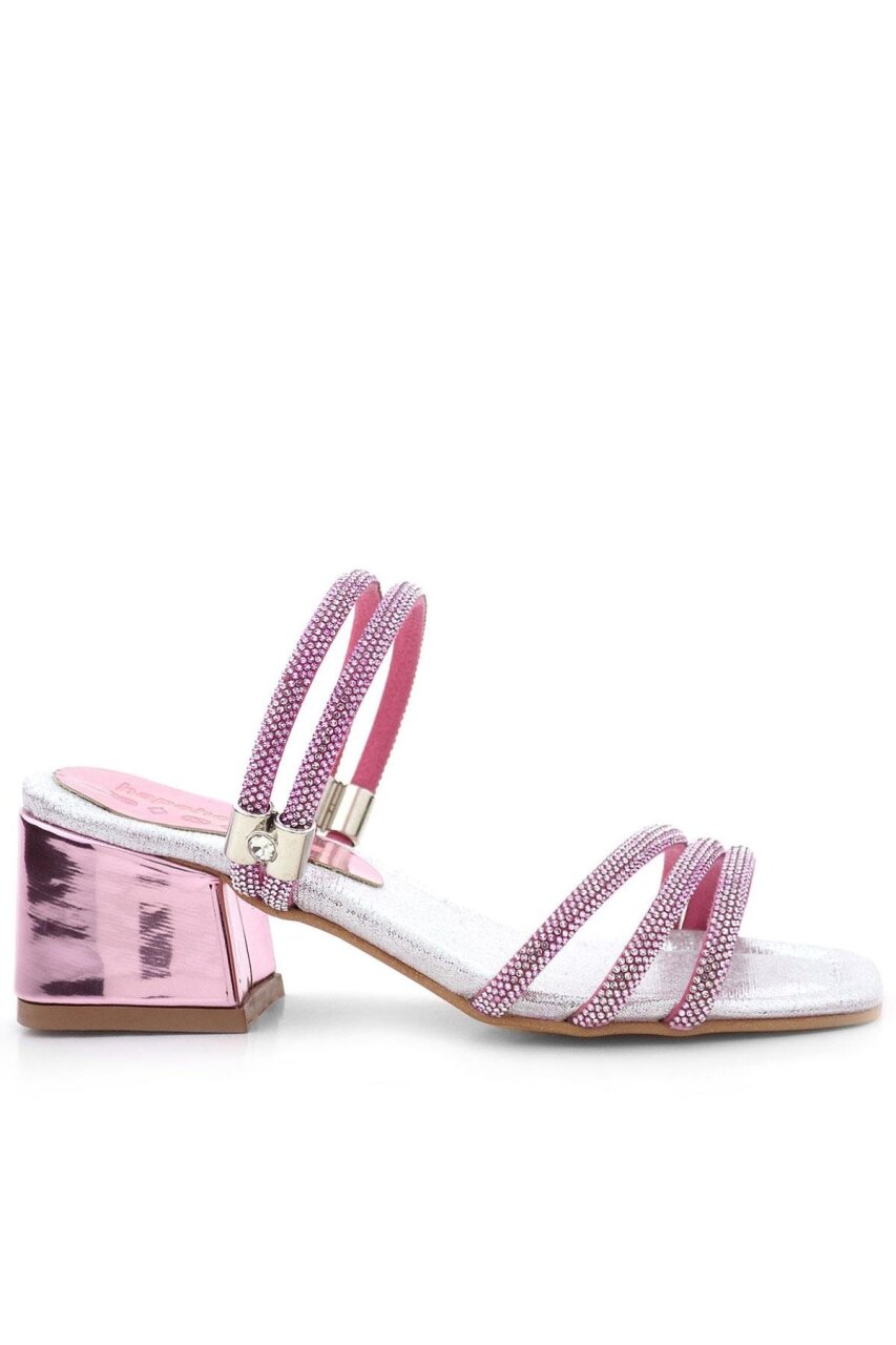 Judy Pembe Gümüş Taşlı Kız Çocuk Topuklu Terlik Ayakkabı - 3