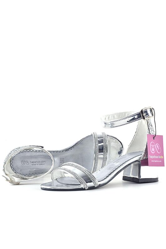 Elsa Silver Mirrored Glittery Thick-Heeled Shiny Stone Embellished Girl's Formal Shoes - 5