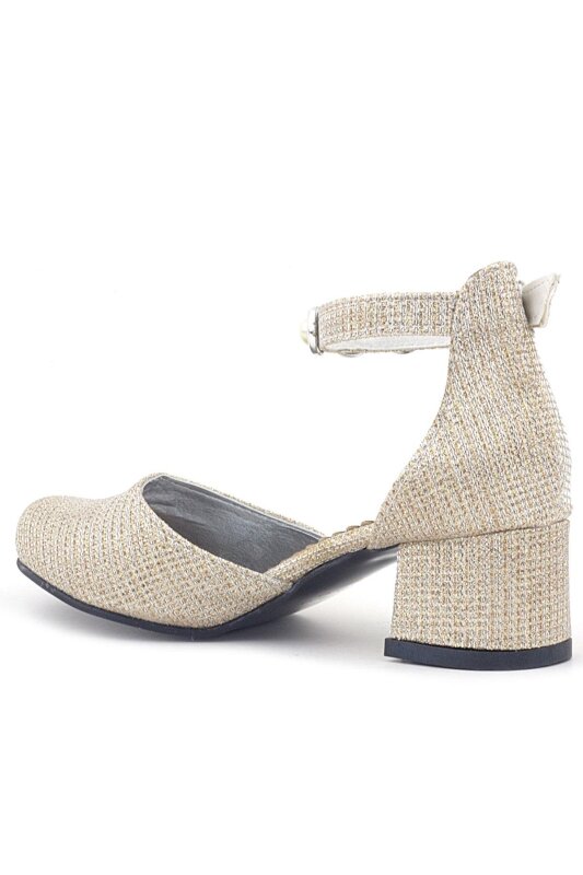 Merida Gold Glittery Thick-Heeled Rhinestone Embellished Girls' High-Heeled Shoes - 2