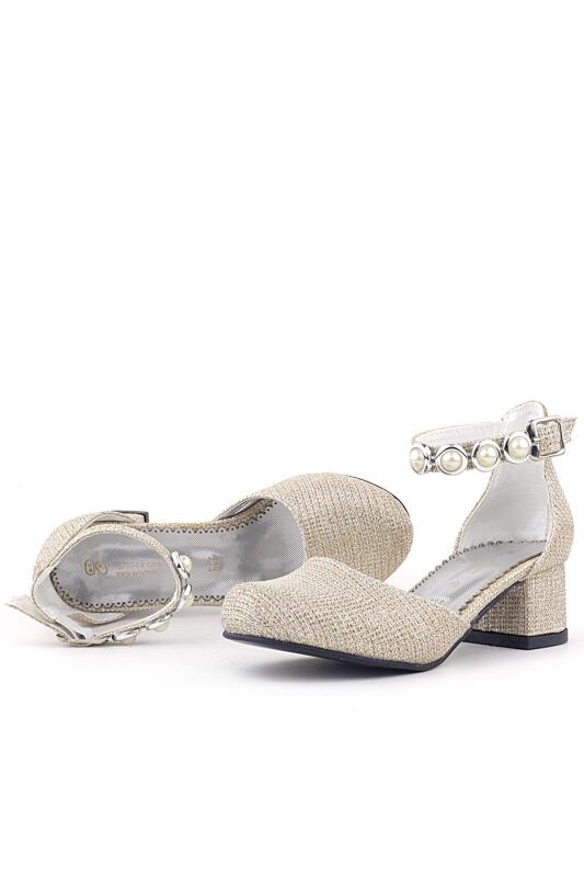 Merida Gold Glittery Thick-Heeled Rhinestone Embellished Girls' High-Heeled Shoes - 5