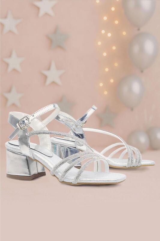 Moana Gümüş Taş Detaylı Kız Çocuk Topuklu Abiye Ayakkabı - hapshoe kids