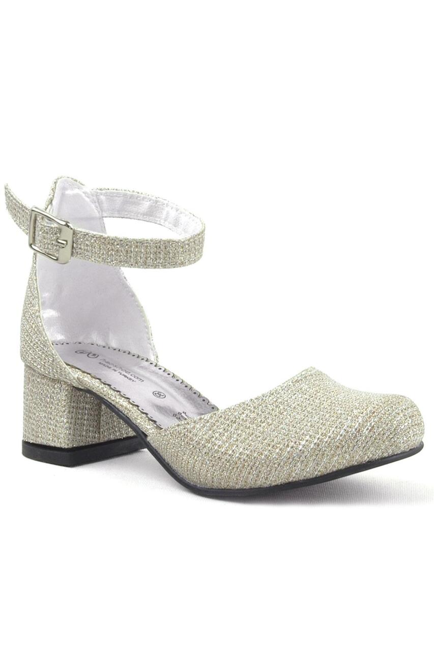 Merida Gold Glittery Chunky Heeled Girls' High-Heeled Shoes - 2