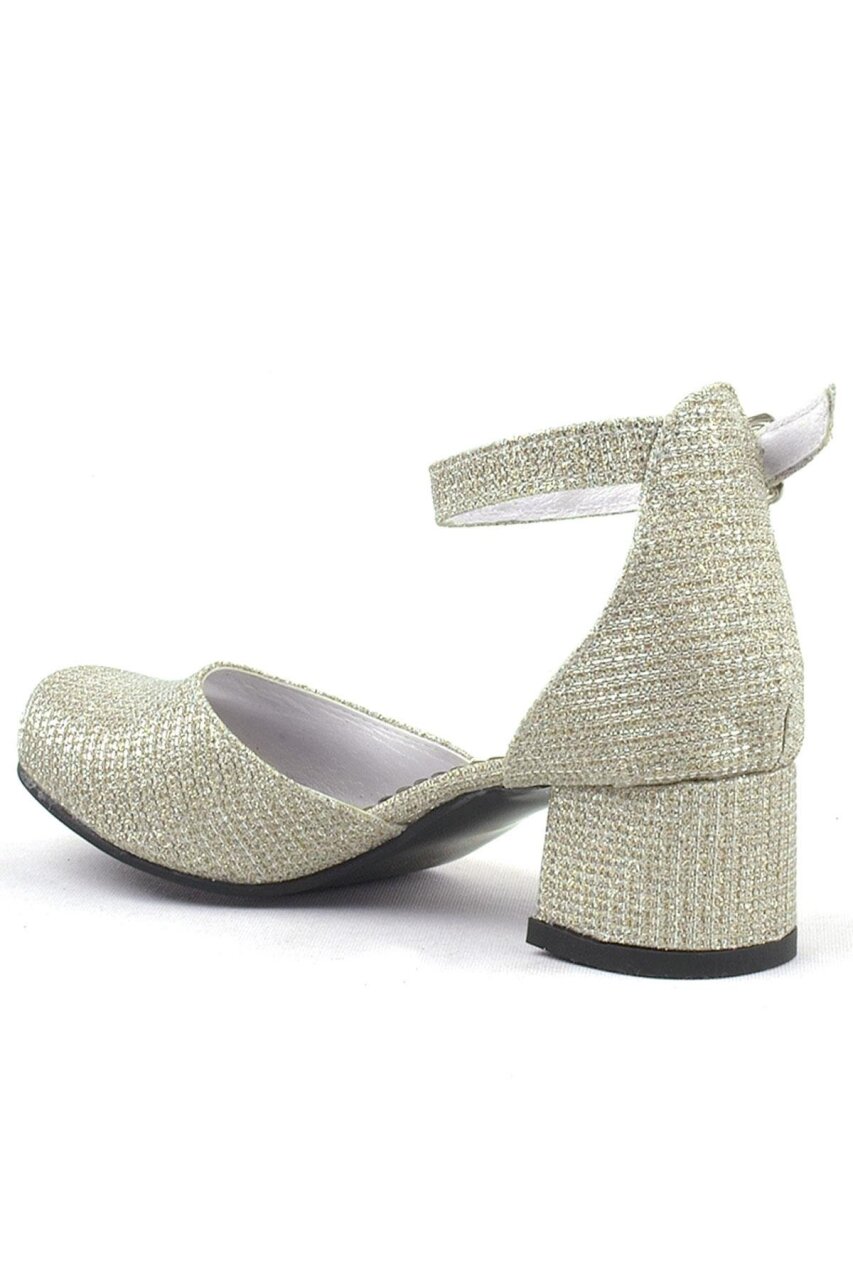 Merida Gold Glittery Chunky Heeled Girls' High-Heeled Shoes - 4