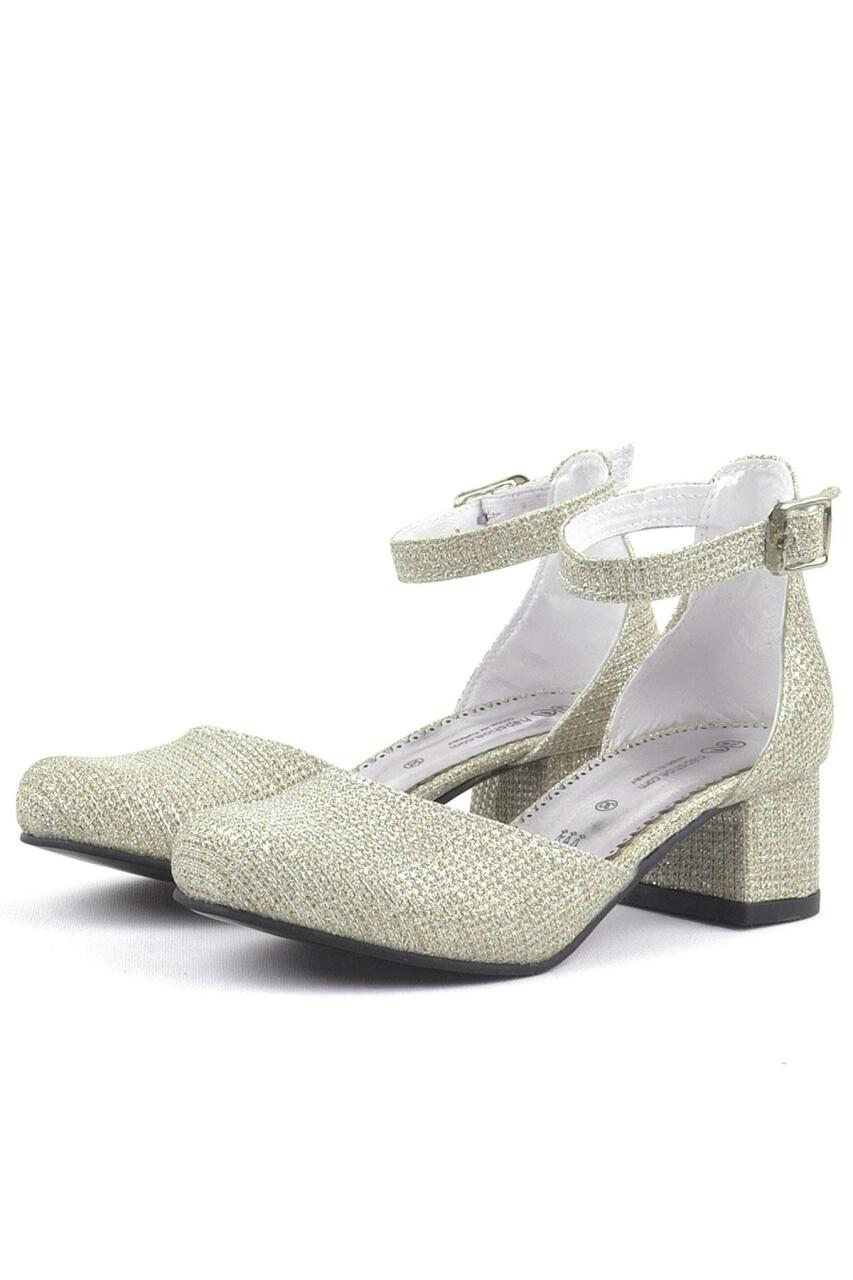 Merida Gold Glittery Chunky Heeled Girls' High-Heeled Shoes - 5