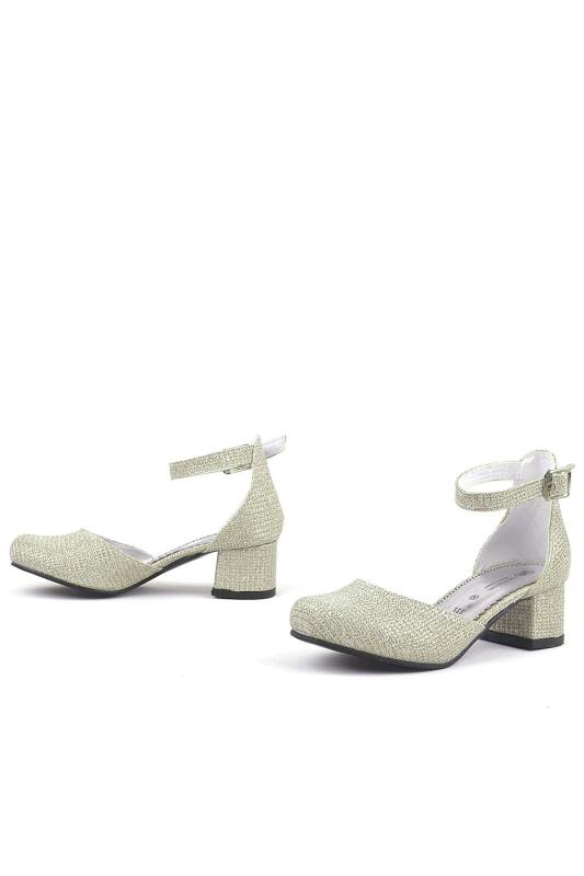 Merida Gold Glittery Chunky Heeled Girls' High-Heeled Shoes - 6