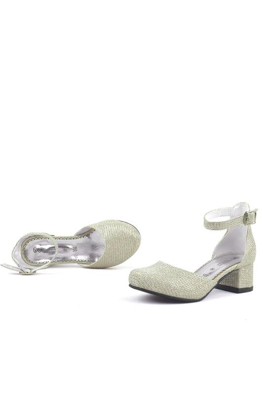 Merida Gold Glittery Chunky Heeled Girls' High-Heeled Shoes - 7