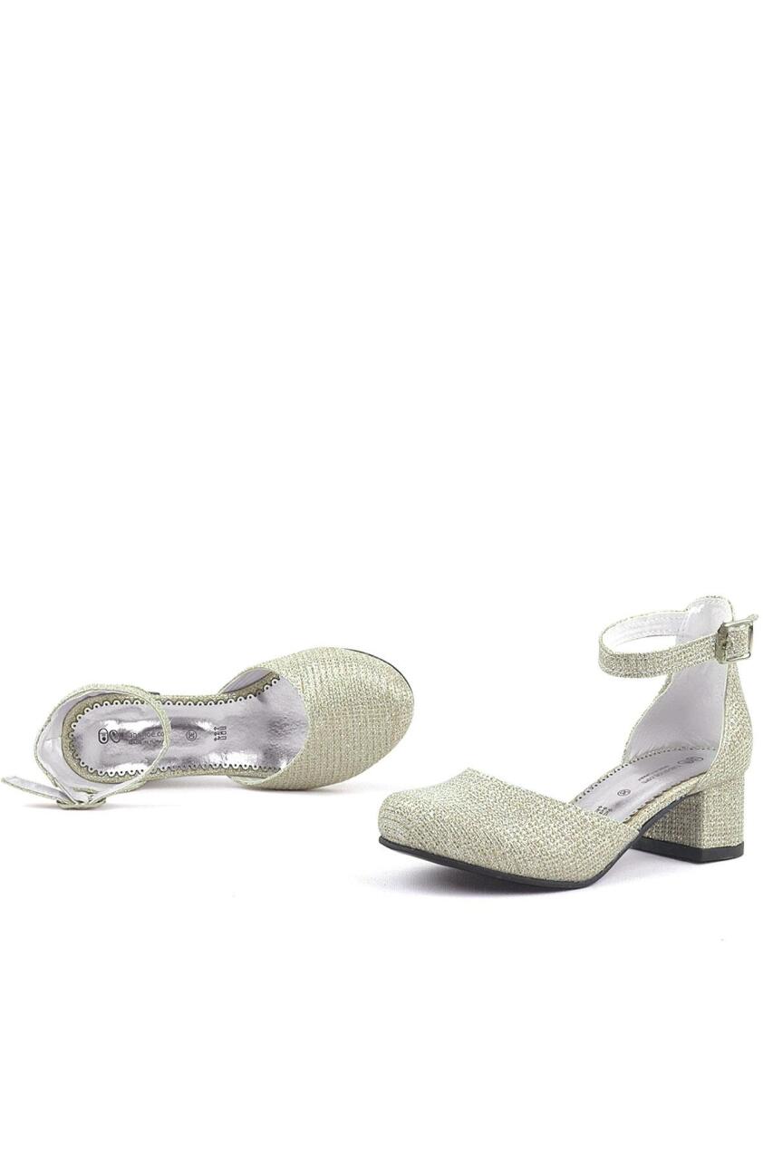 Merida Gold Glittery Chunky Heeled Girls' High-Heeled Shoes - 7