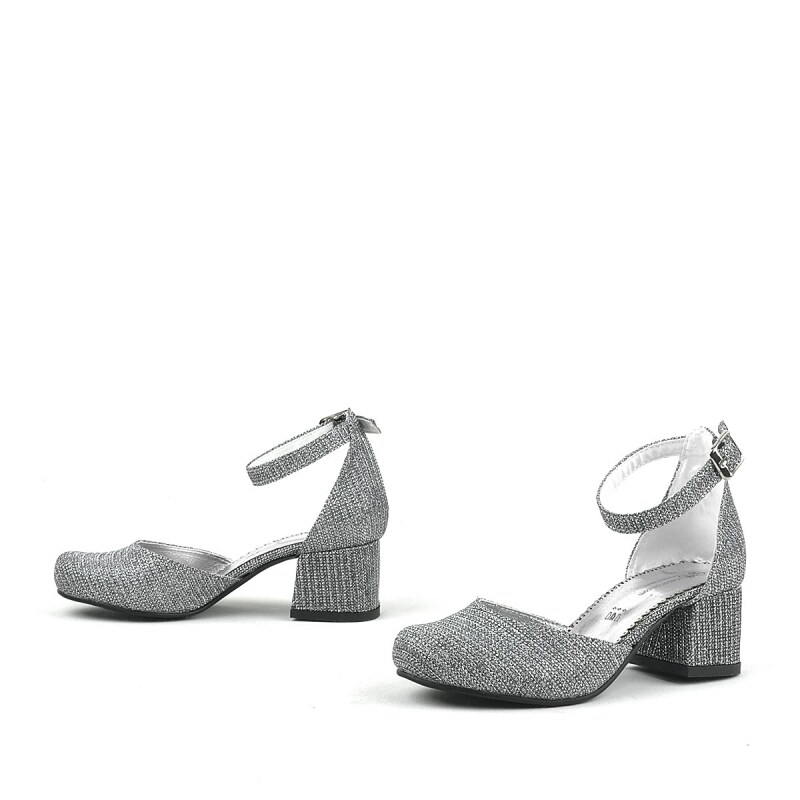 Merida Platinum Glittery Chunky Heeled Girls' High-Heeled Shoes - 6