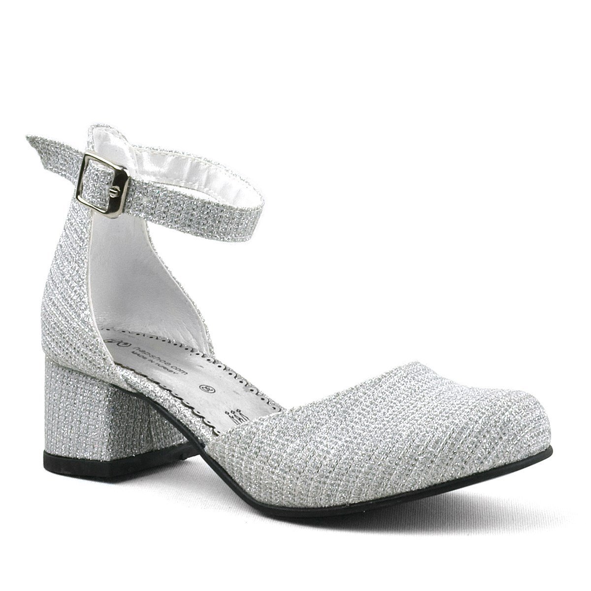 Merida Silver Glittery Chunky Heeled Girls' Shoes - 2