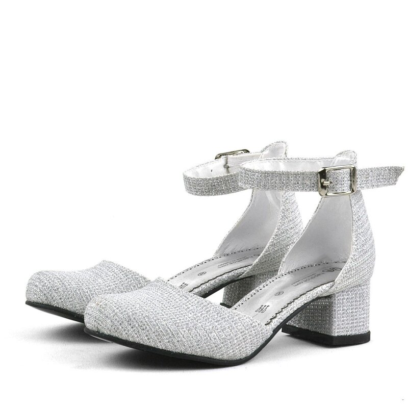 Merida Silver Glittery Chunky Heeled Girls' Shoes - 5
