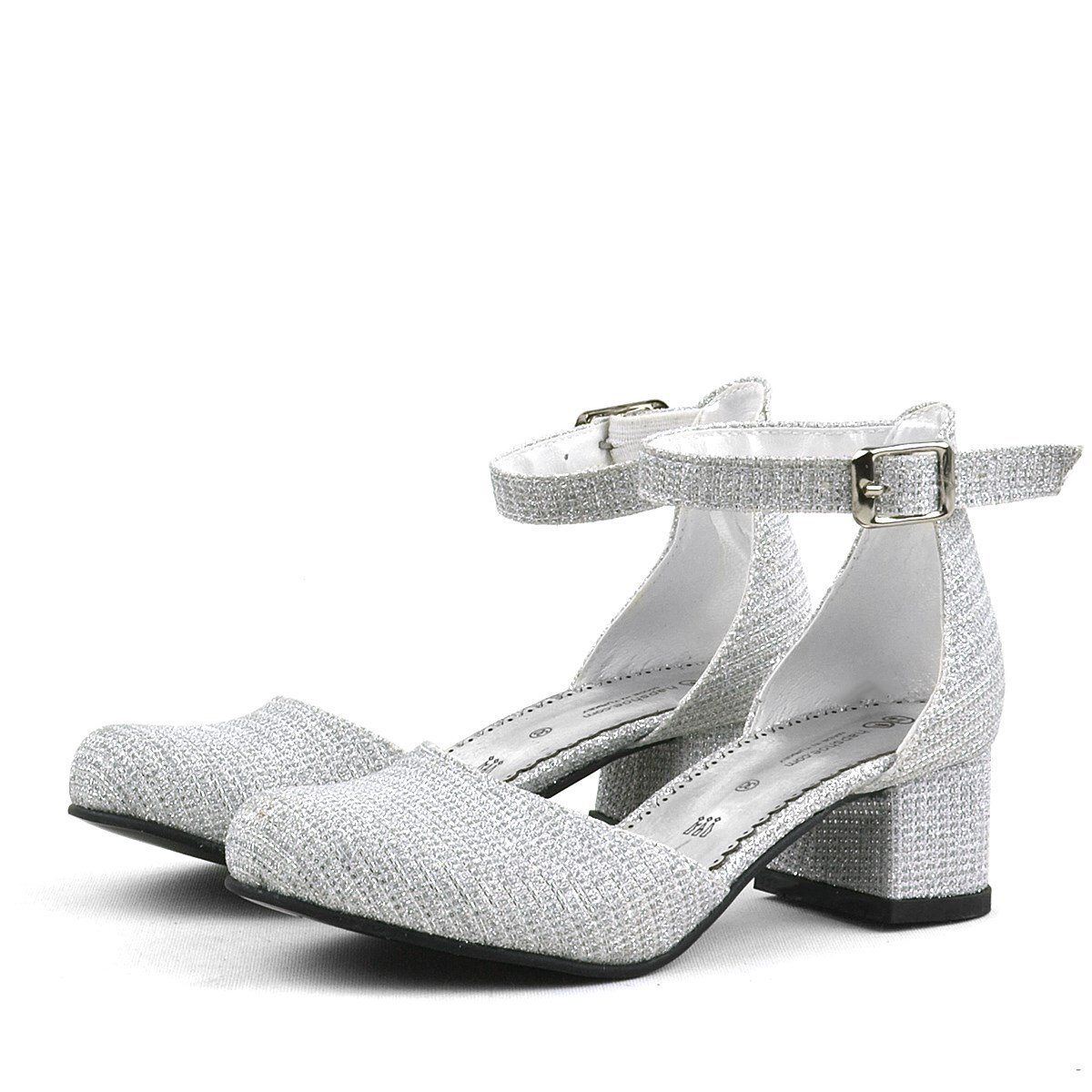 Merida Silver Glittery Chunky Heeled Girls' Shoes - 5