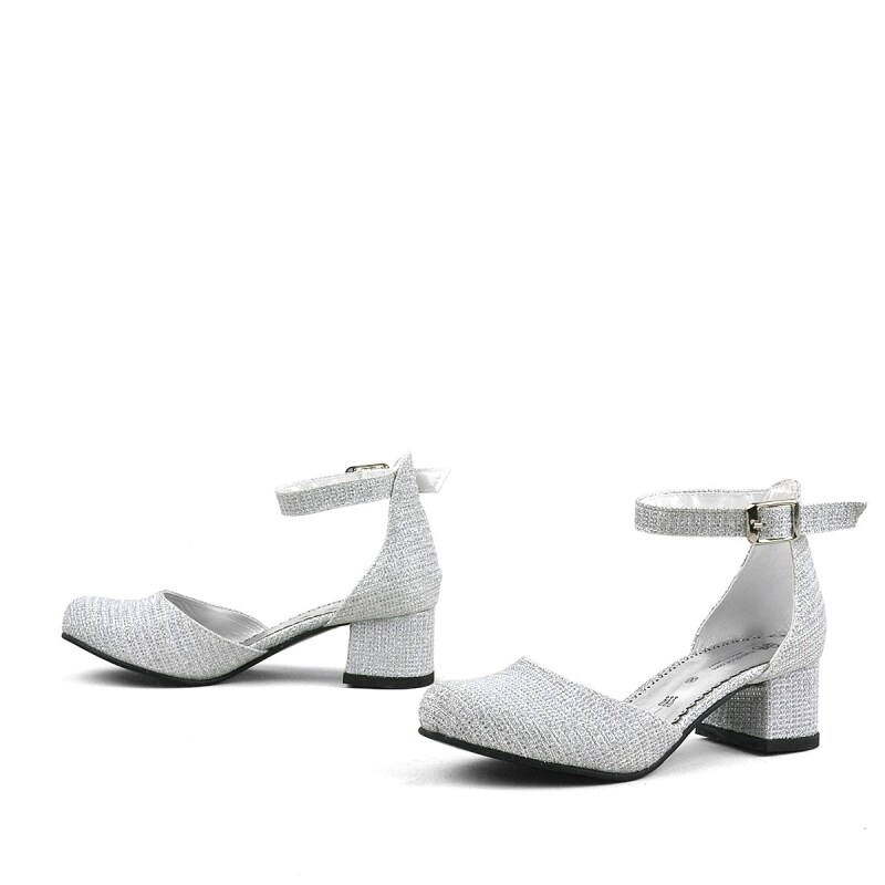 Merida Silver Glittery Chunky Heeled Girls' Shoes - 6