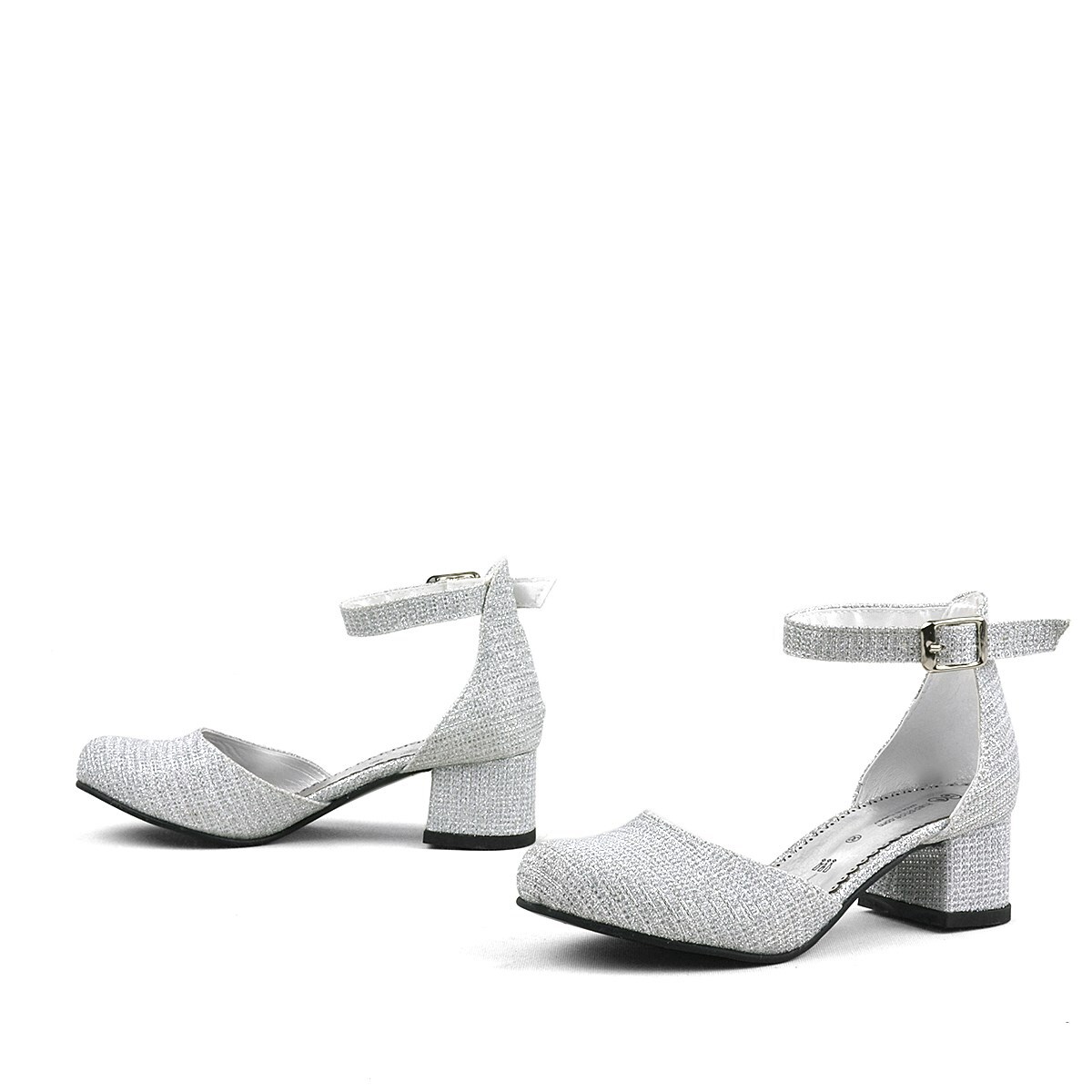 Merida Silver Glittery Chunky Heeled Girls' Shoes - 6