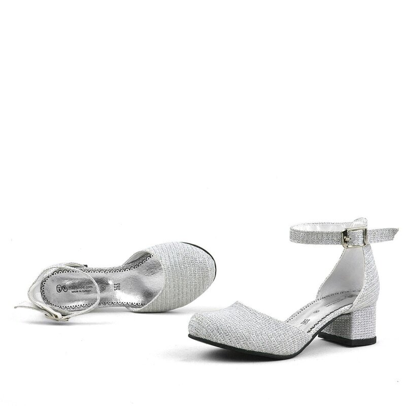 Merida Silver Glittery Chunky Heeled Girls' Shoes - 7