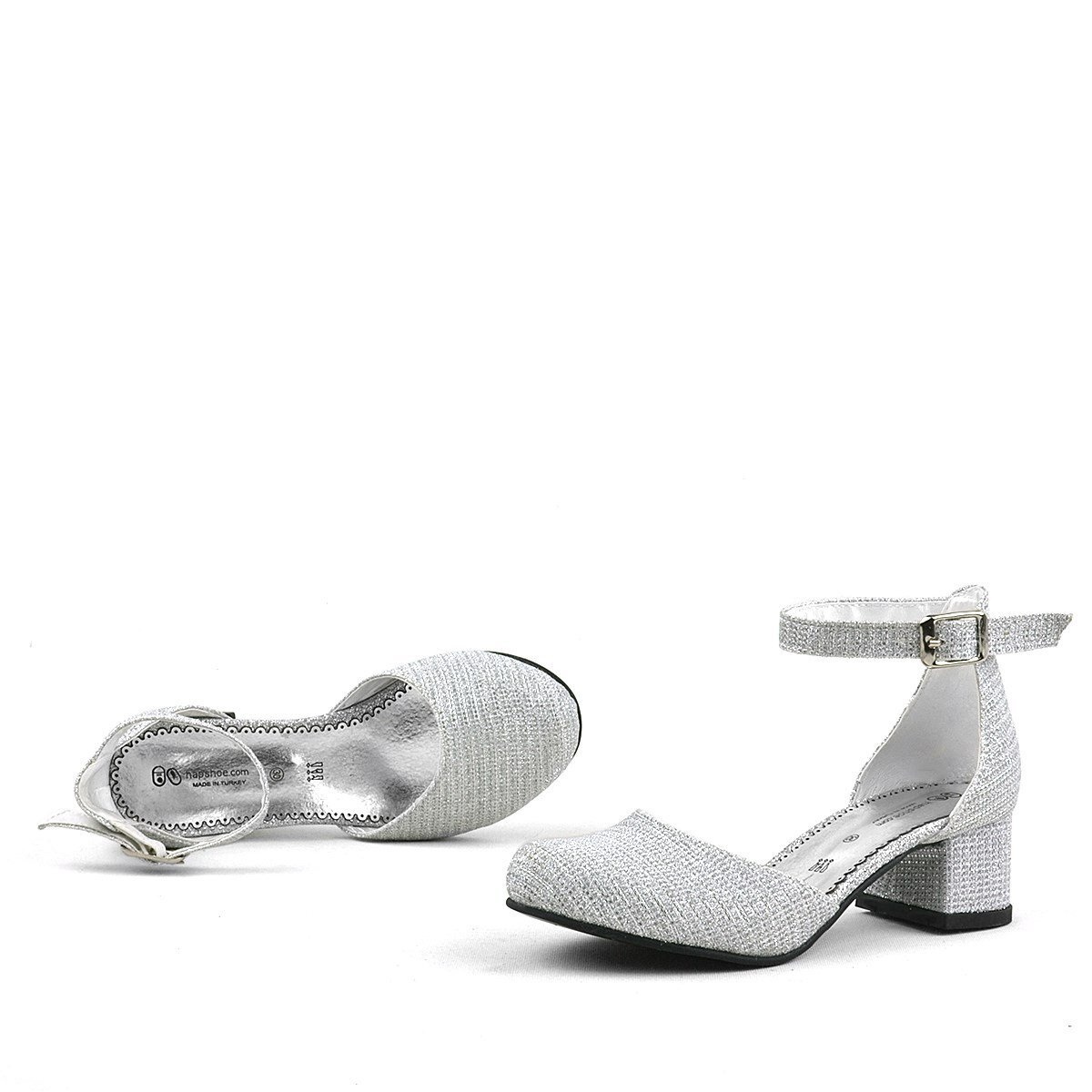Merida Silver Glittery Chunky Heeled Girls' Shoes - 7