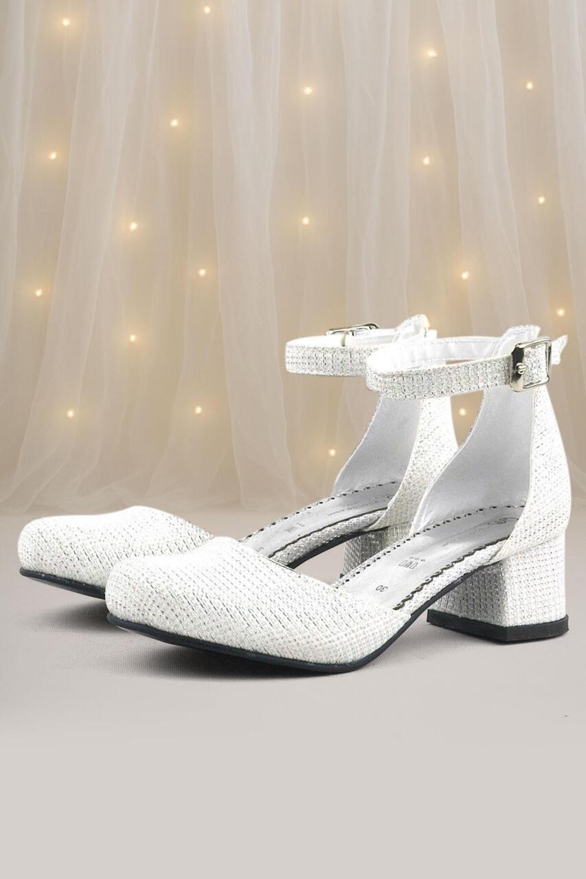 Merida Off-White Glittery Chunky Heeled Girls' Shoes - 1