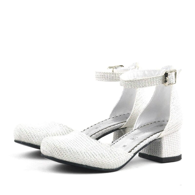 Merida Off-White Glittery Chunky Heeled Girls' Shoes - 5