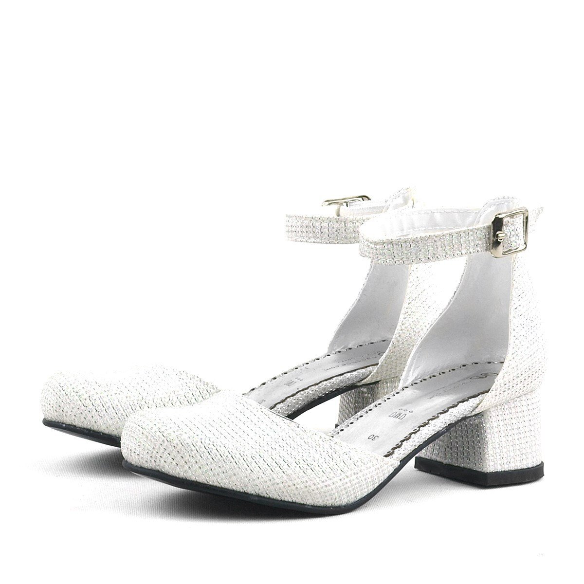 Merida Off-White Glittery Chunky Heeled Girls' Shoes - 5