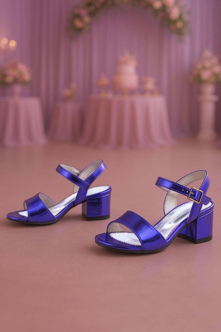 Pony Purple Mirrored Chunky Heeled Girl's Dress Shoes - 1