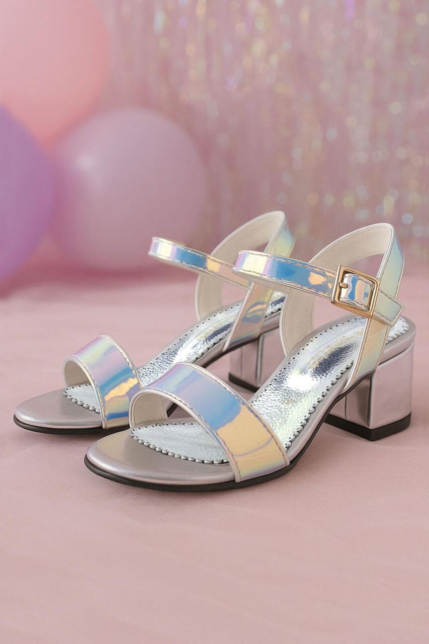 Pony Hologram Silver-Pink Chunky Heeled Girls' Dress Shoes - 1